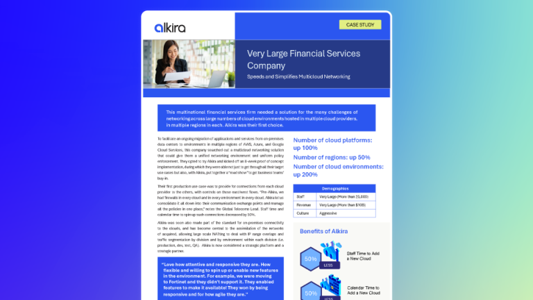 Financial services multicloud banner image representing secure, high-performance cloud networking for a large financial enterprise.