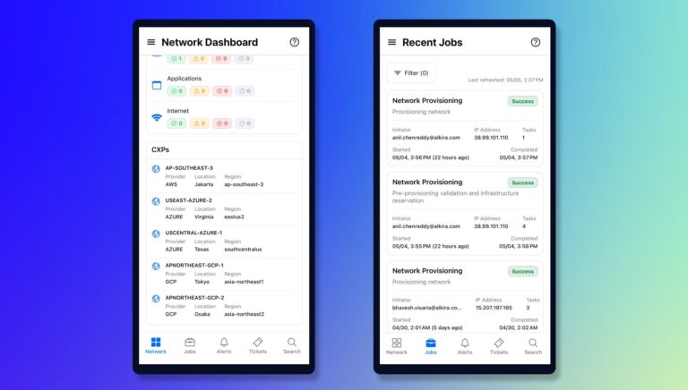 Alkira mobile app screens